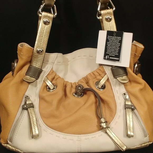 B Makowsky Pastel Leather Satchel Shoulder Bag NEW